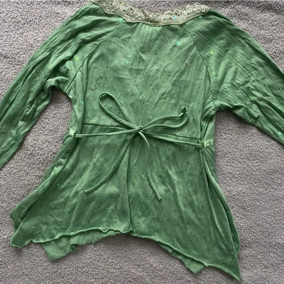 Vintage Kids Y2K boho green sequin long sleeve medium blouse - Picture 7 of 10